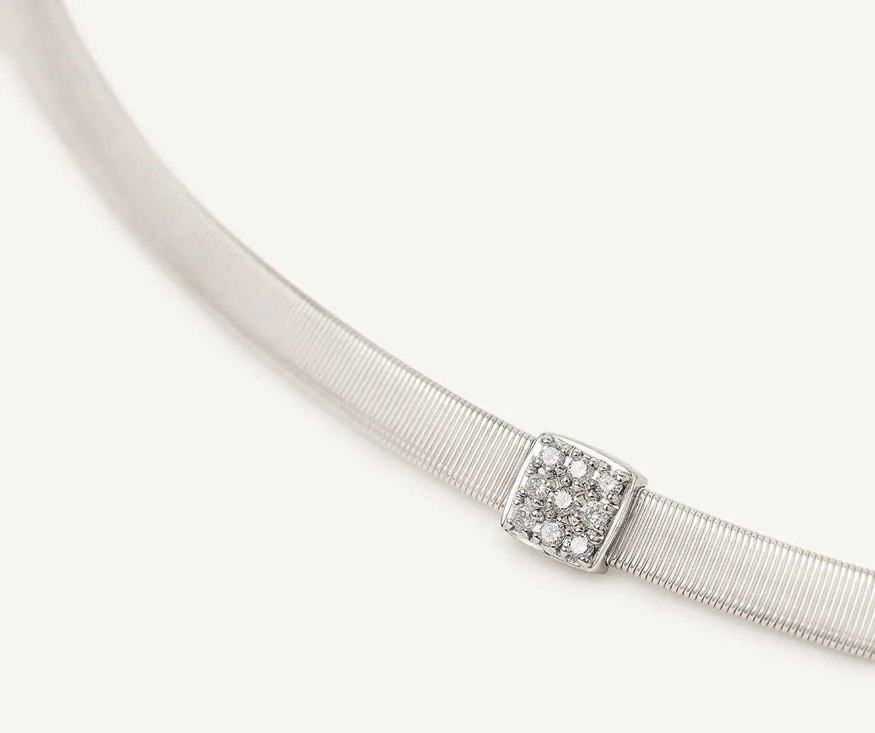 18K White Gold Coil Necklace With Diamonds