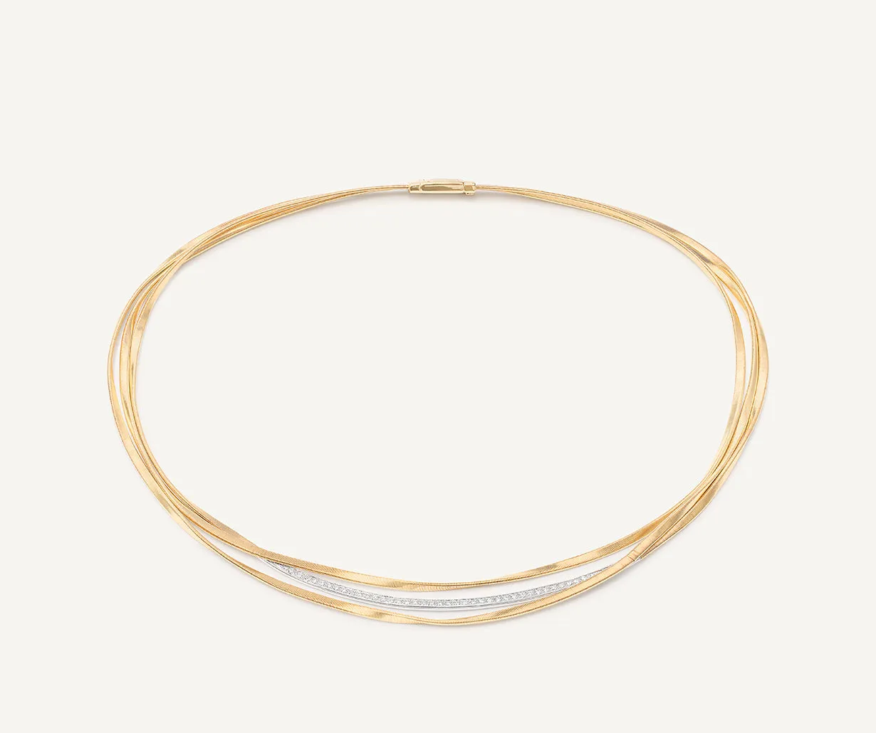 18K Yellow Gold 3-Strand Coil Necklace With Diamond Bar