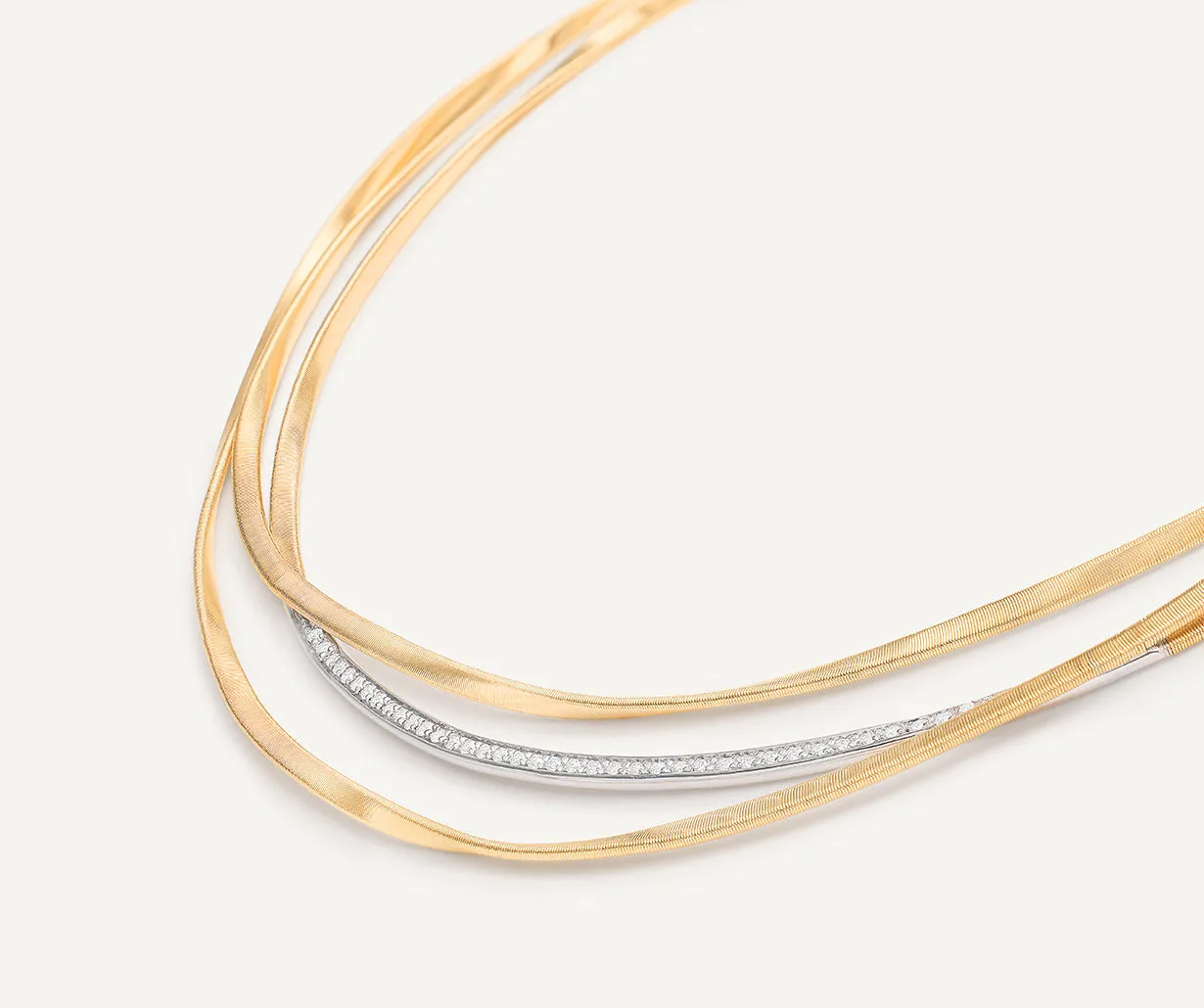 18K Yellow Gold 3-Strand Coil Necklace With Diamond Bar