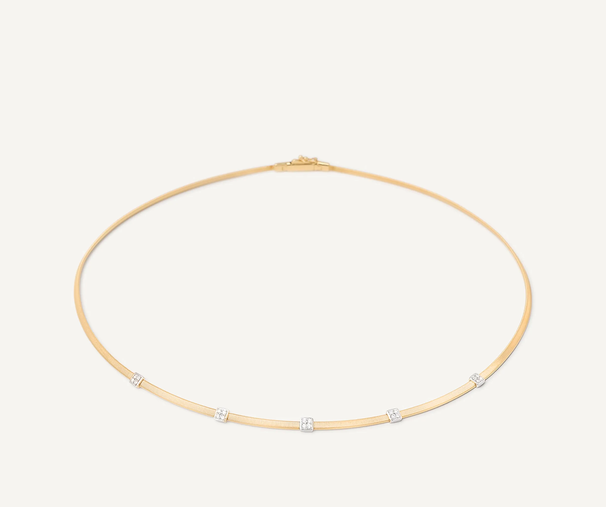 18K Yellow Gold Coil Necklace With Diamond Stations