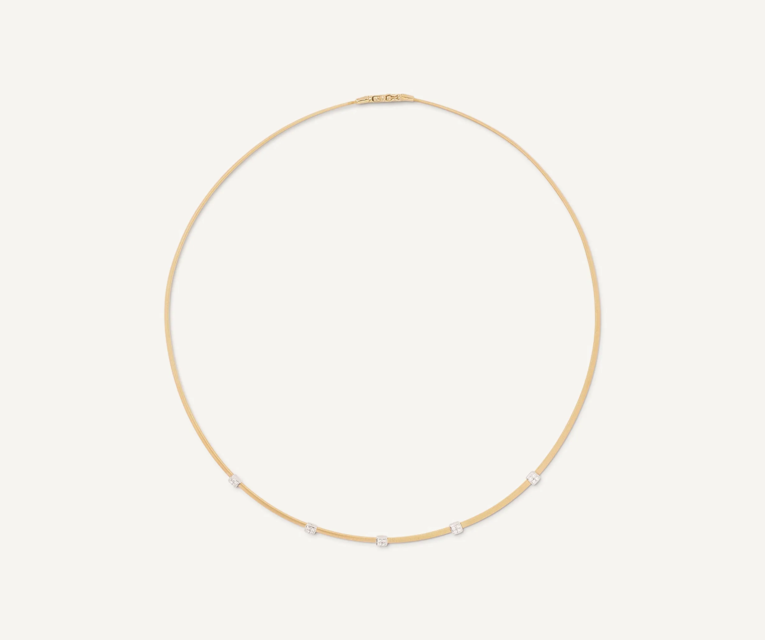 18K Yellow Gold Coil Necklace With Diamond Stations