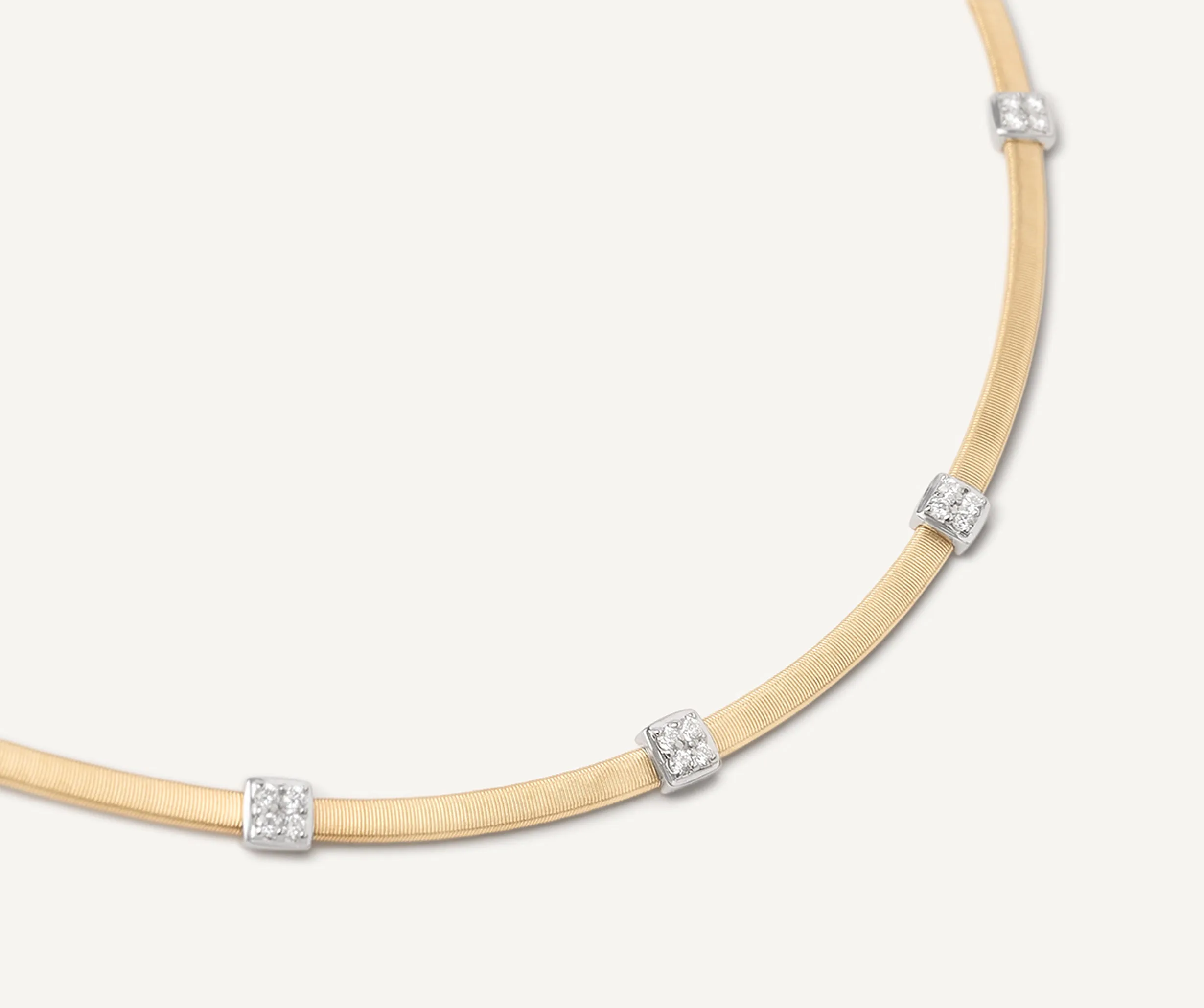 18K Yellow Gold Coil Necklace With Diamond Stations