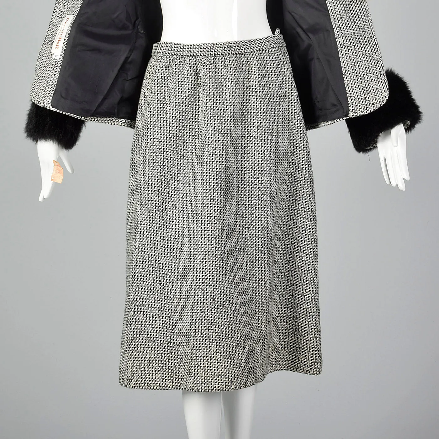 1970s Tweed Skirt Suit with Fur Trim