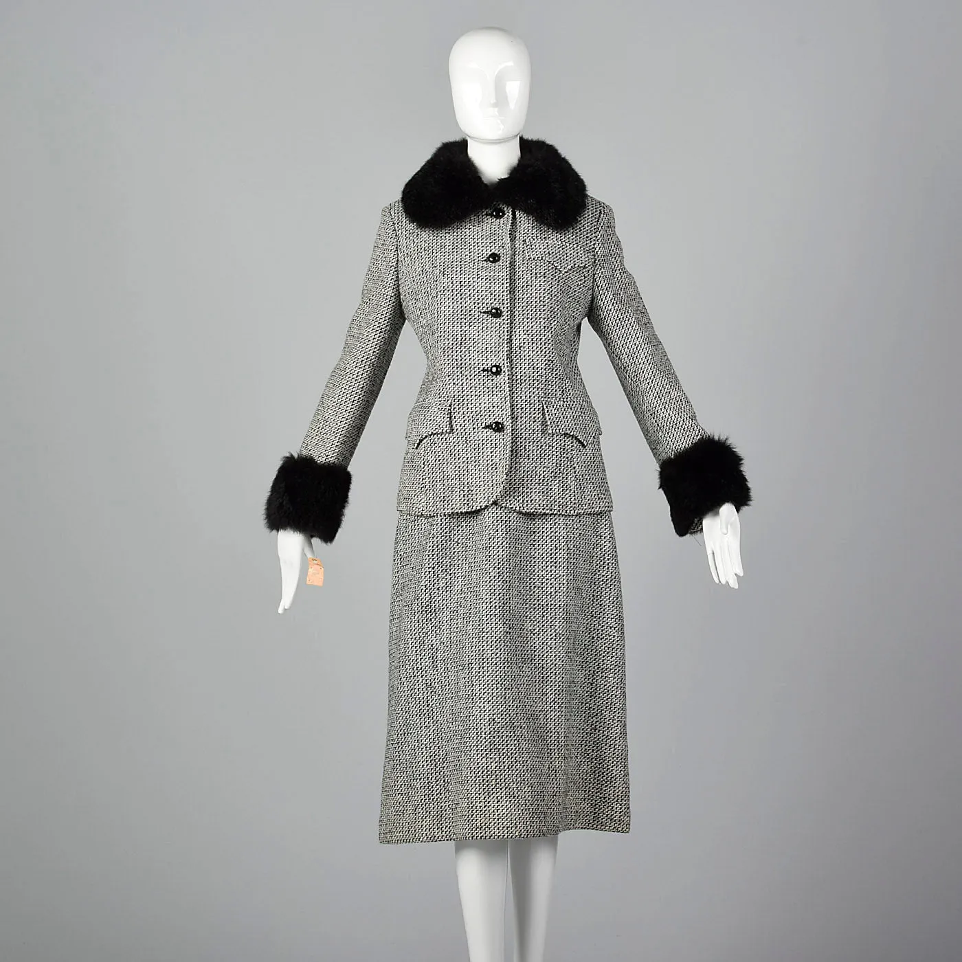 1970s Tweed Skirt Suit with Fur Trim