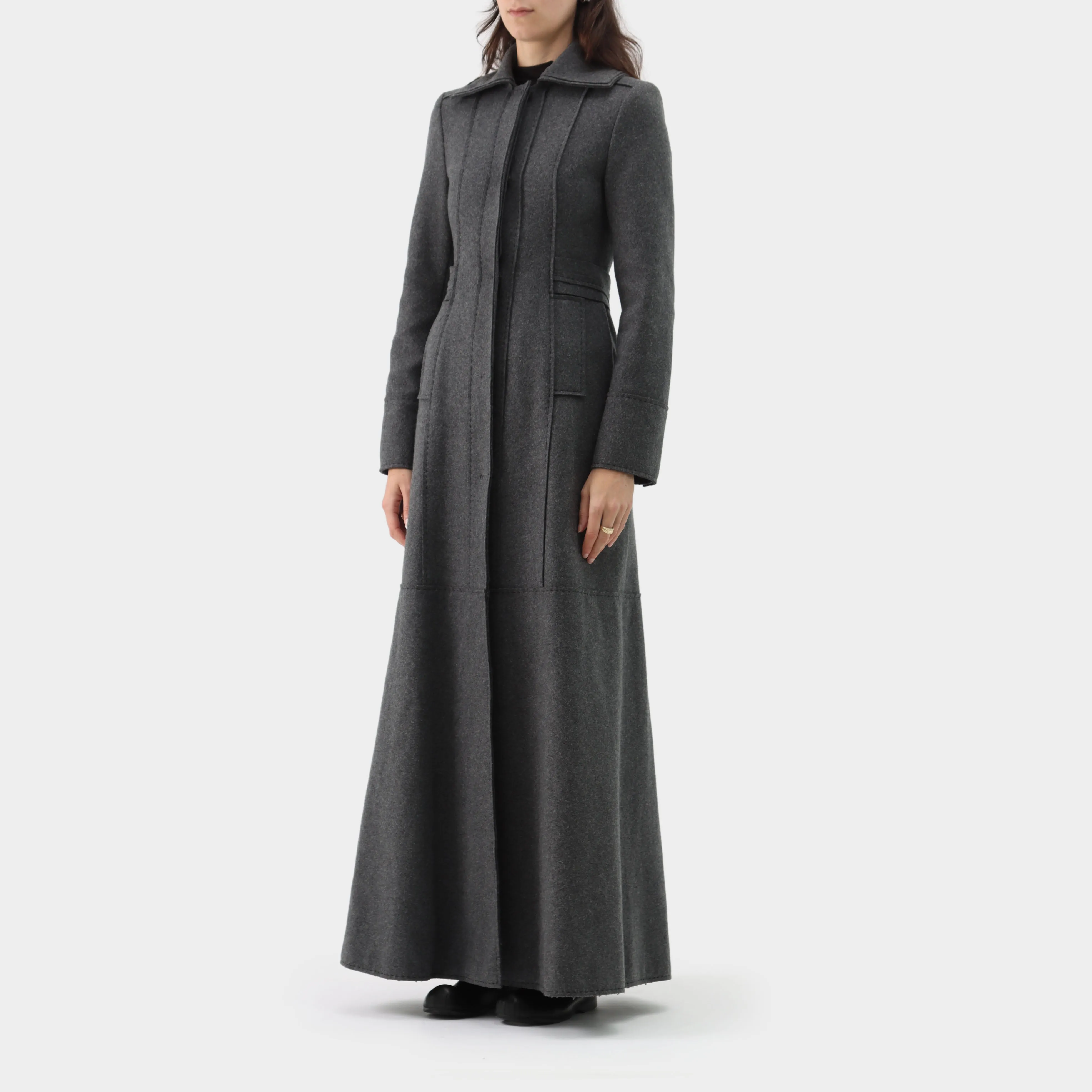 Alberta Ferretti Wool Top Stitch Full Length Coat