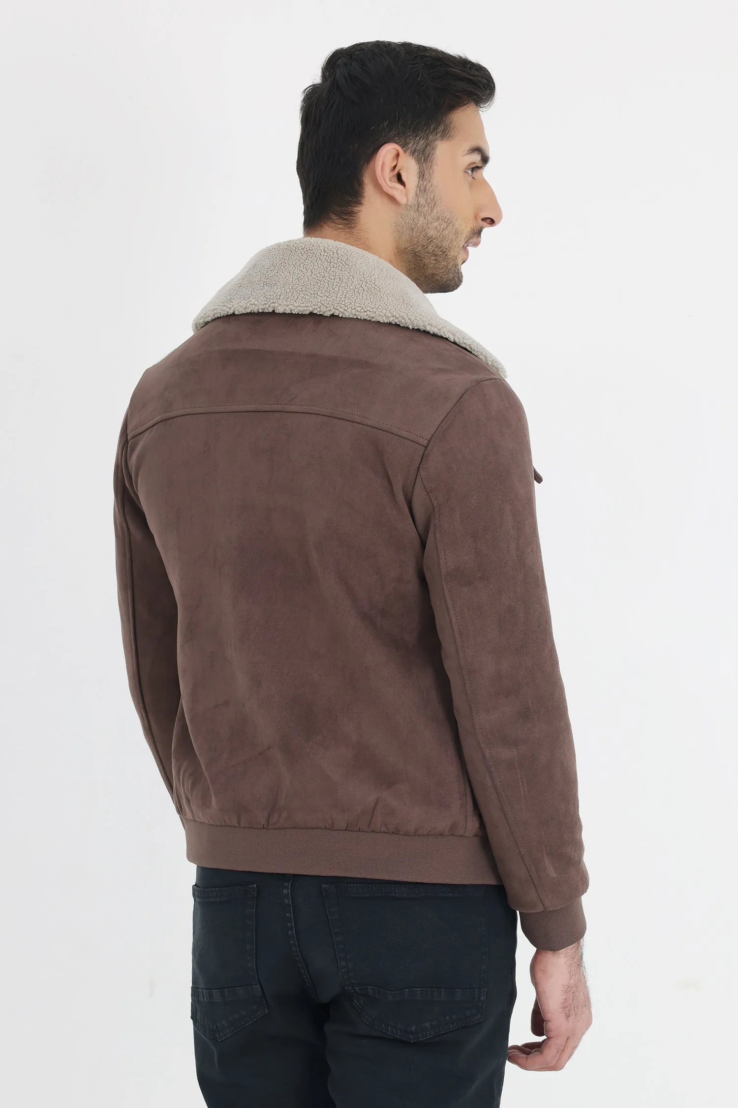 ALMAS URBAN SUEDE JACKET WITH FUR COLLAR-COFFEE