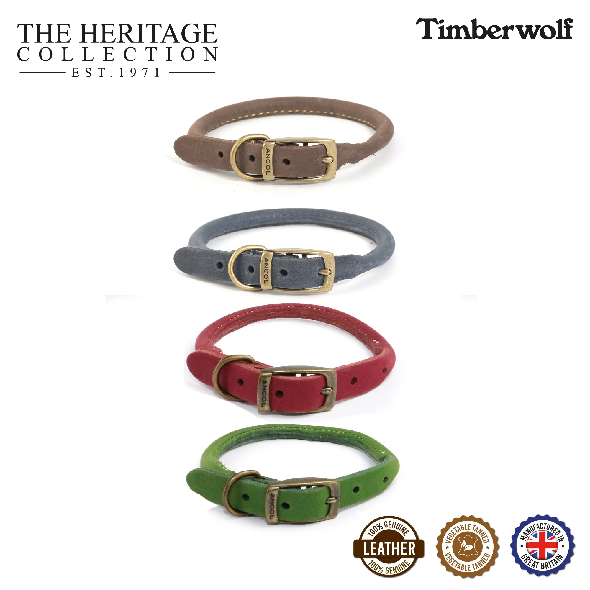 Ancol - Timberwolf Round Leather Collar - Raspberry -  45-54cm (Size 6)