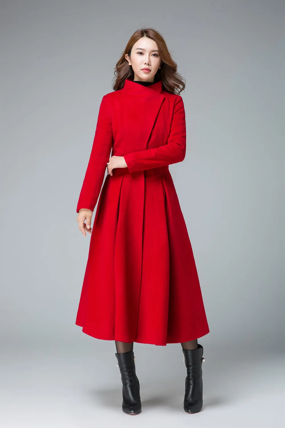 Asymmetrical winter wool coat women 1845#