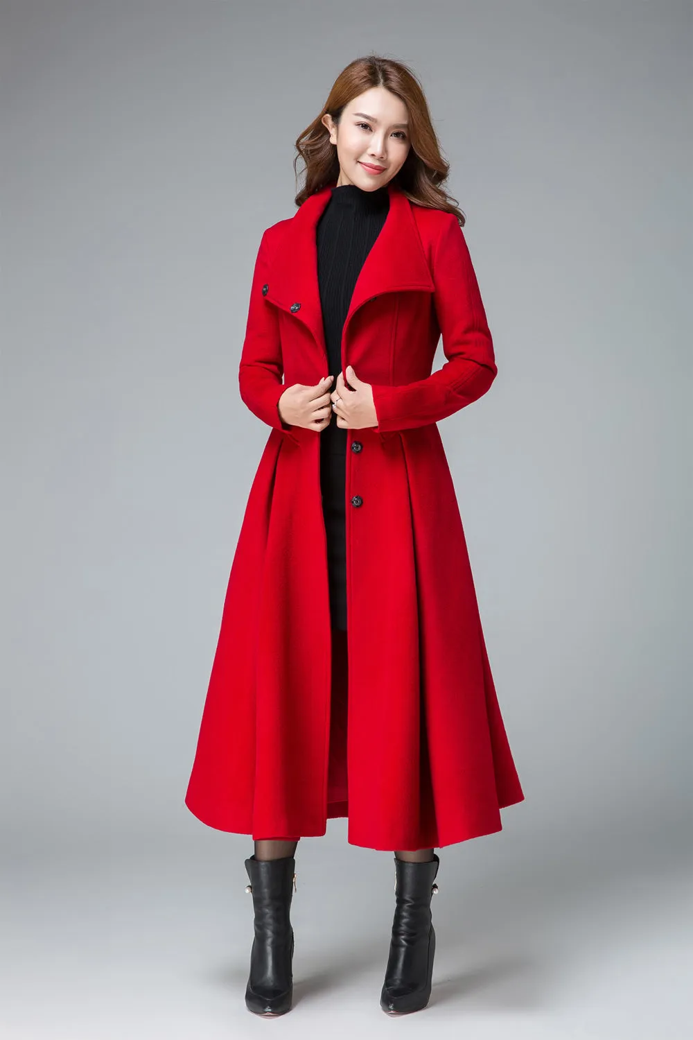 Asymmetrical winter wool coat women 1845#