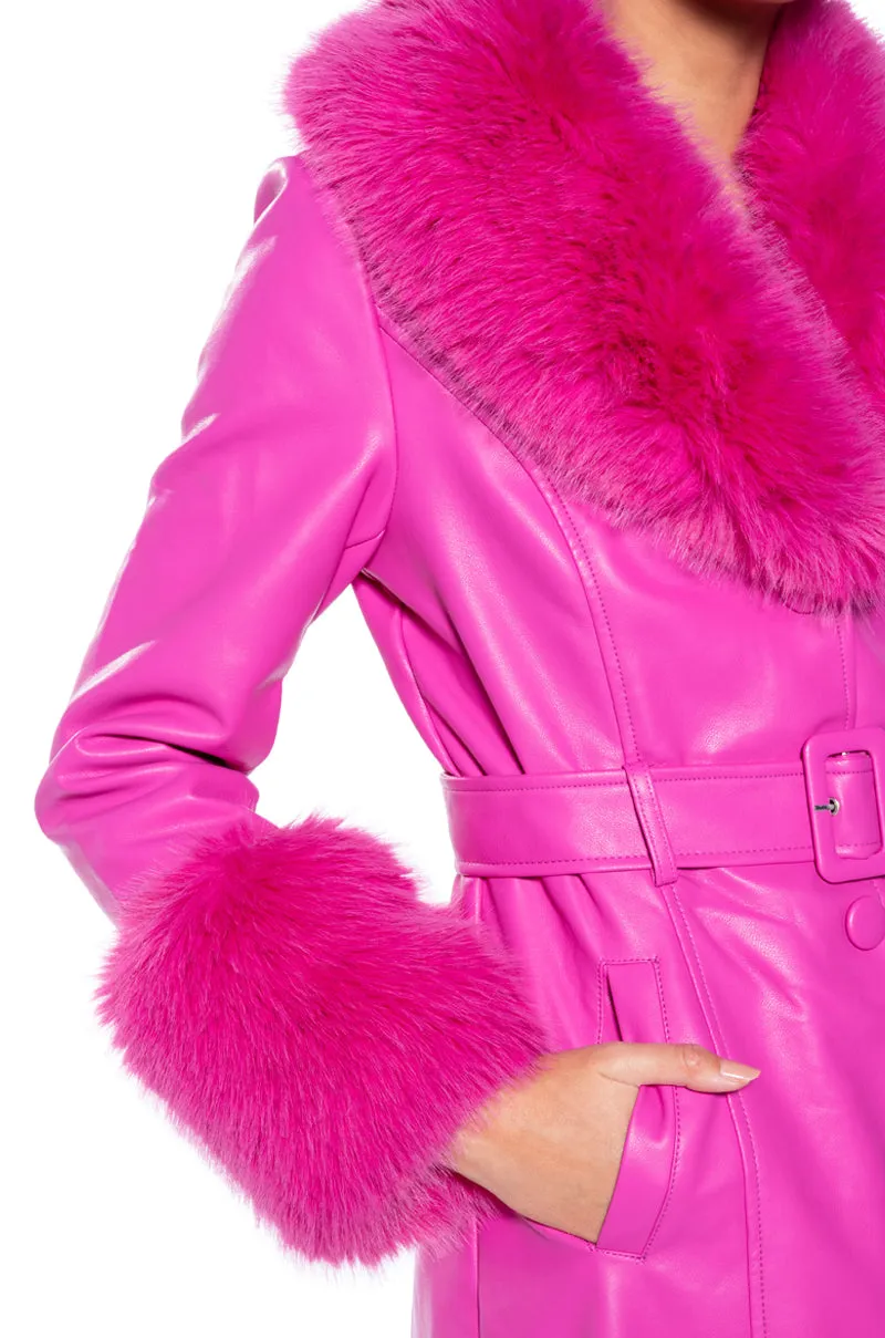 AZALEA WANG KAYA PU TRENCH WITH FUR LINING