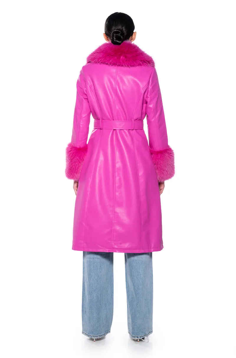 AZALEA WANG KAYA PU TRENCH WITH FUR LINING