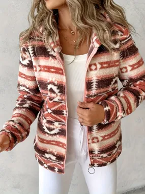 Aztec Zip Up Long Sleeve Hooded Jacket