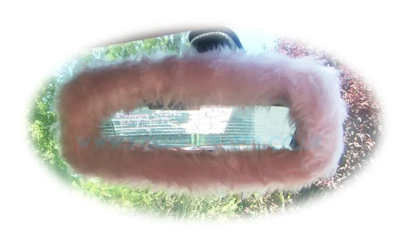 Baby pink faux fur rear view interior car mirror cover