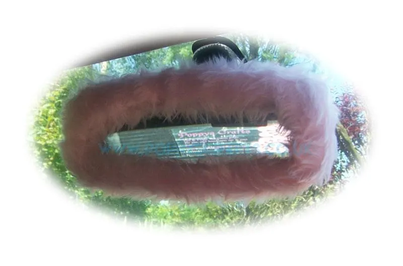 Baby pink faux fur rear view interior car mirror cover