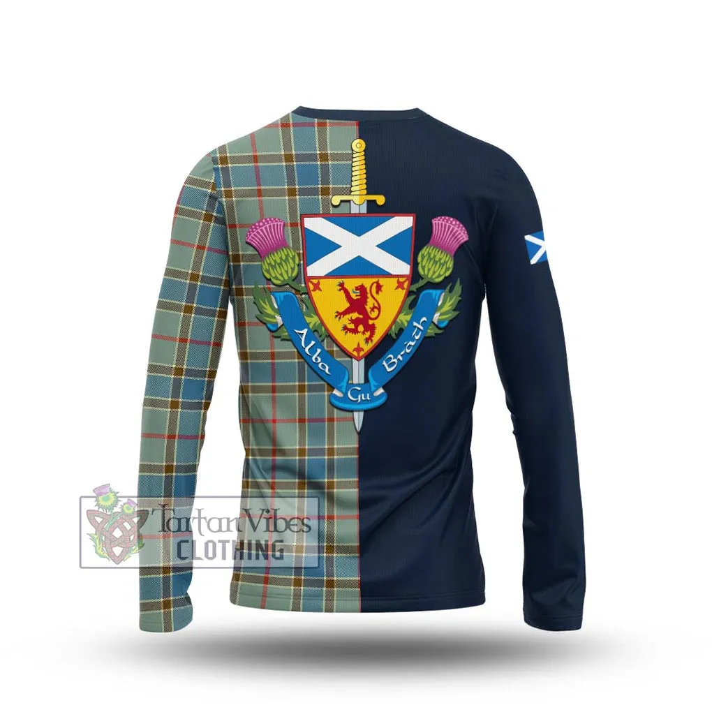 Balfour Blue Tartan Long Sleeve T-Shirt Alba with Scottish Lion Royal Arm Half Style