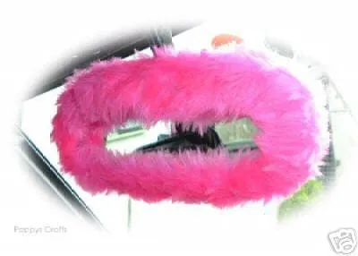 Barbie pink faux fur fuzzy rear view interior car mirror cover