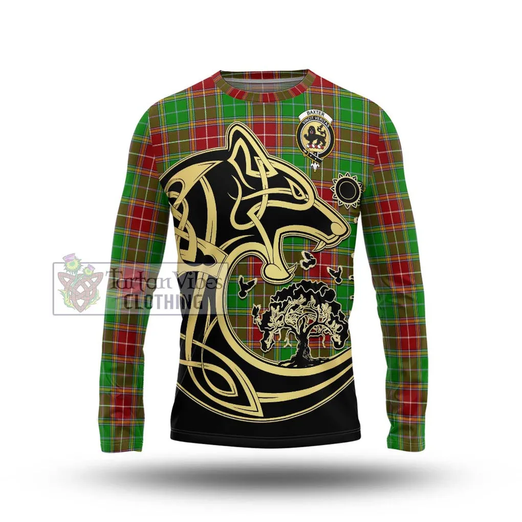 Baxter Modern Tartan Long Sleeve T-Shirt with Family Crest Celtic Wolf Style