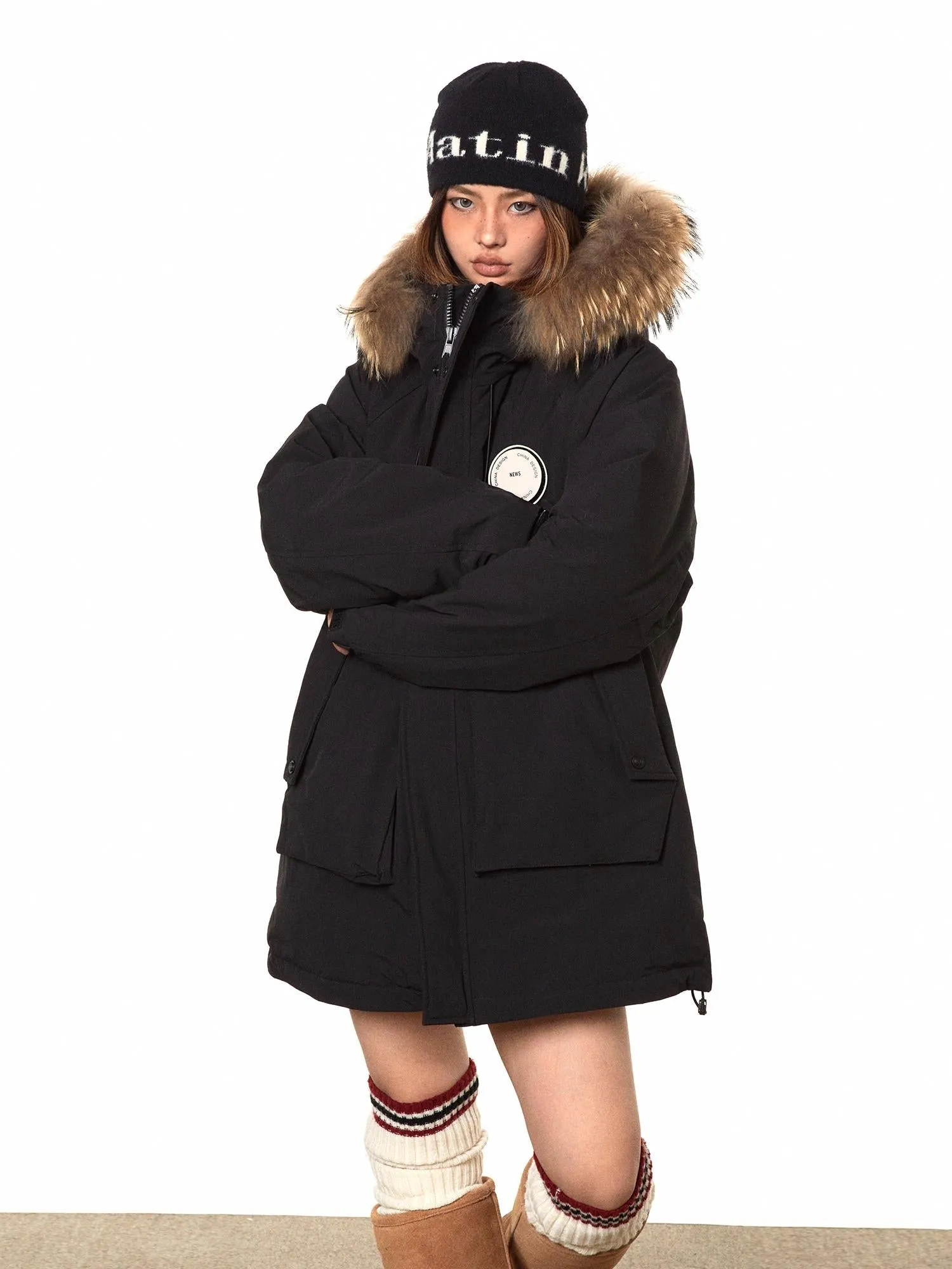 BB Fur Collar Hooded Down Jacket