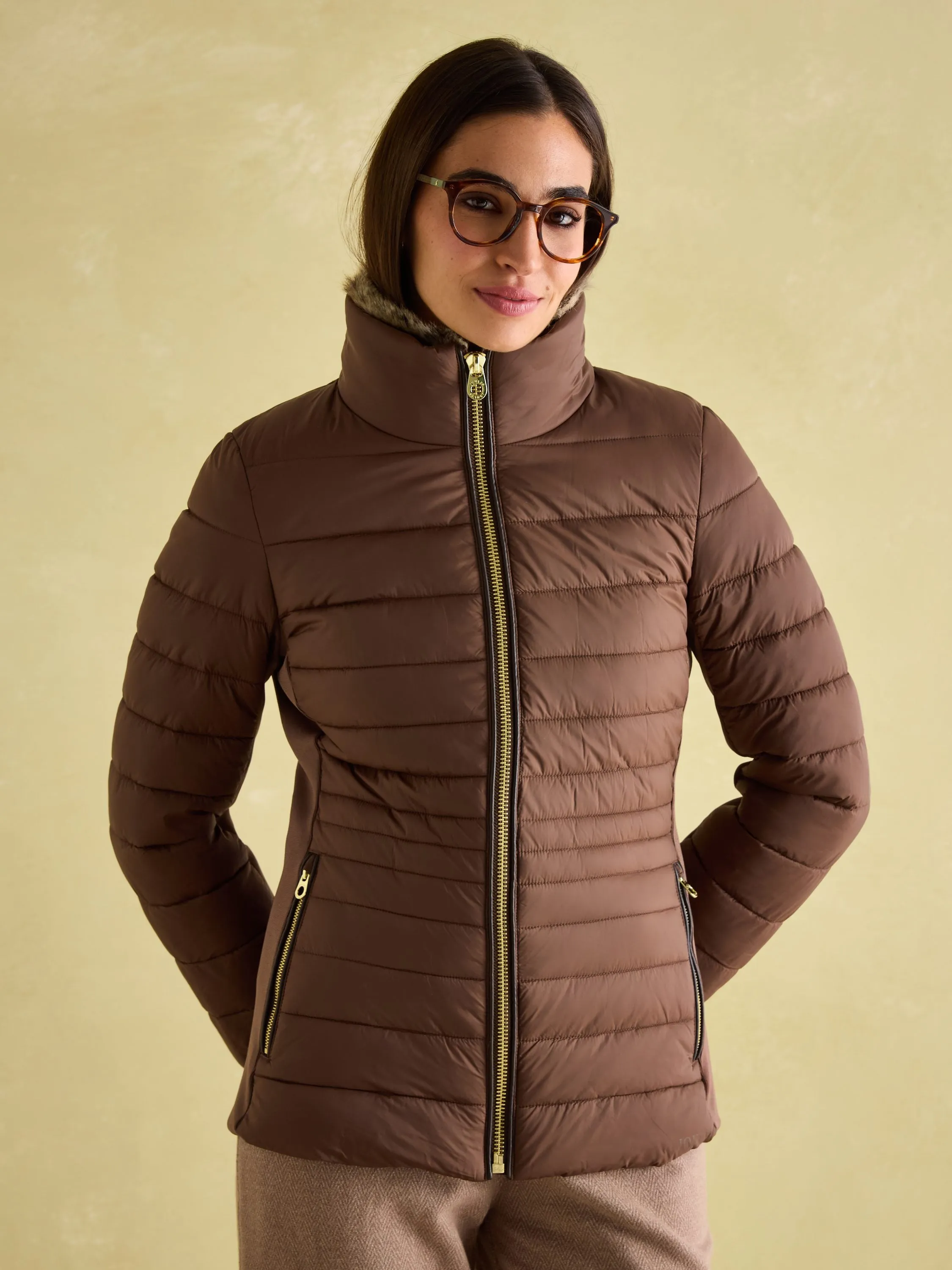 Beckley Brown Padded Showerproof Jacket with Faux Fur Trim