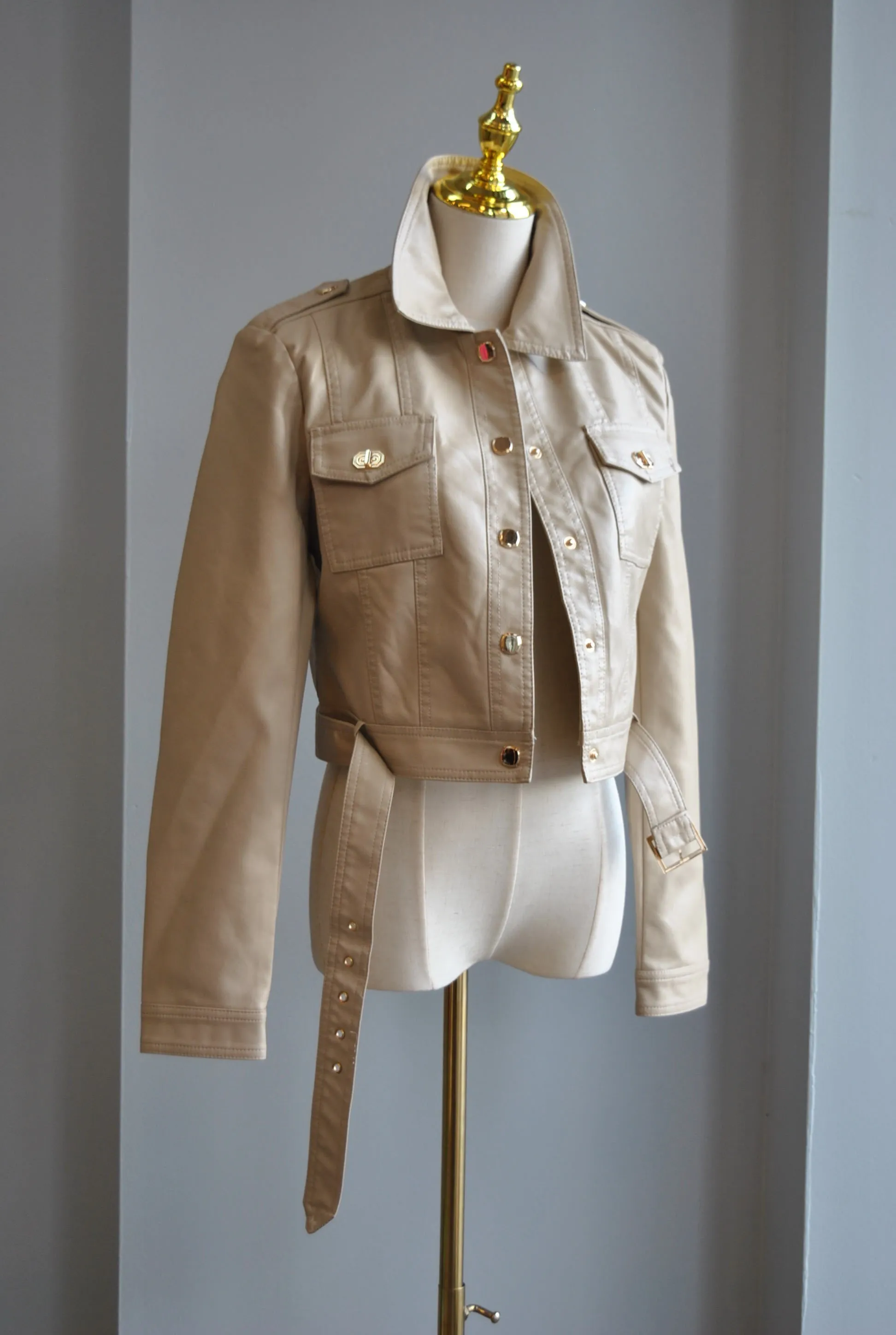 BEIGE FAUX LEATHER JACKET