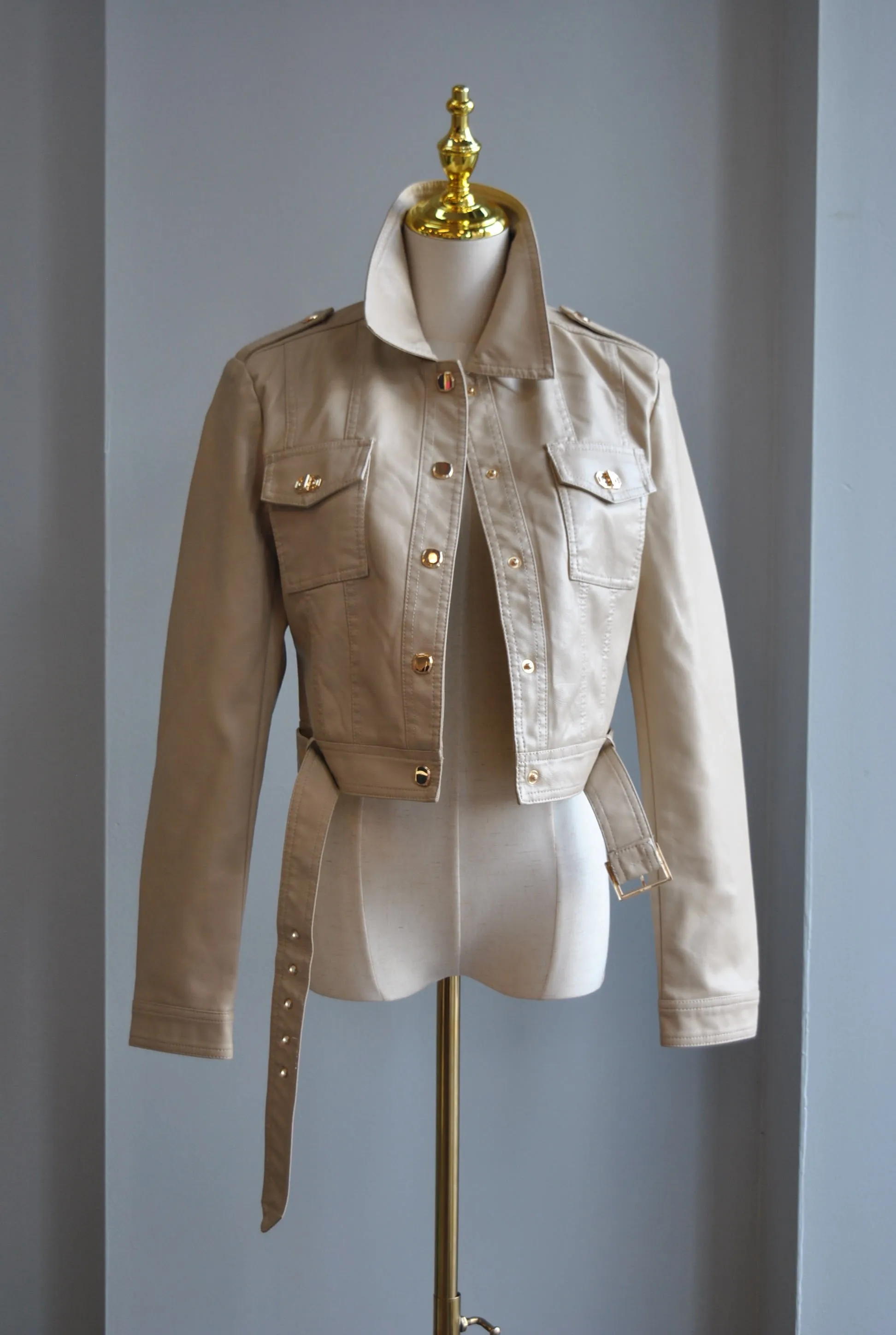 BEIGE FAUX LEATHER JACKET