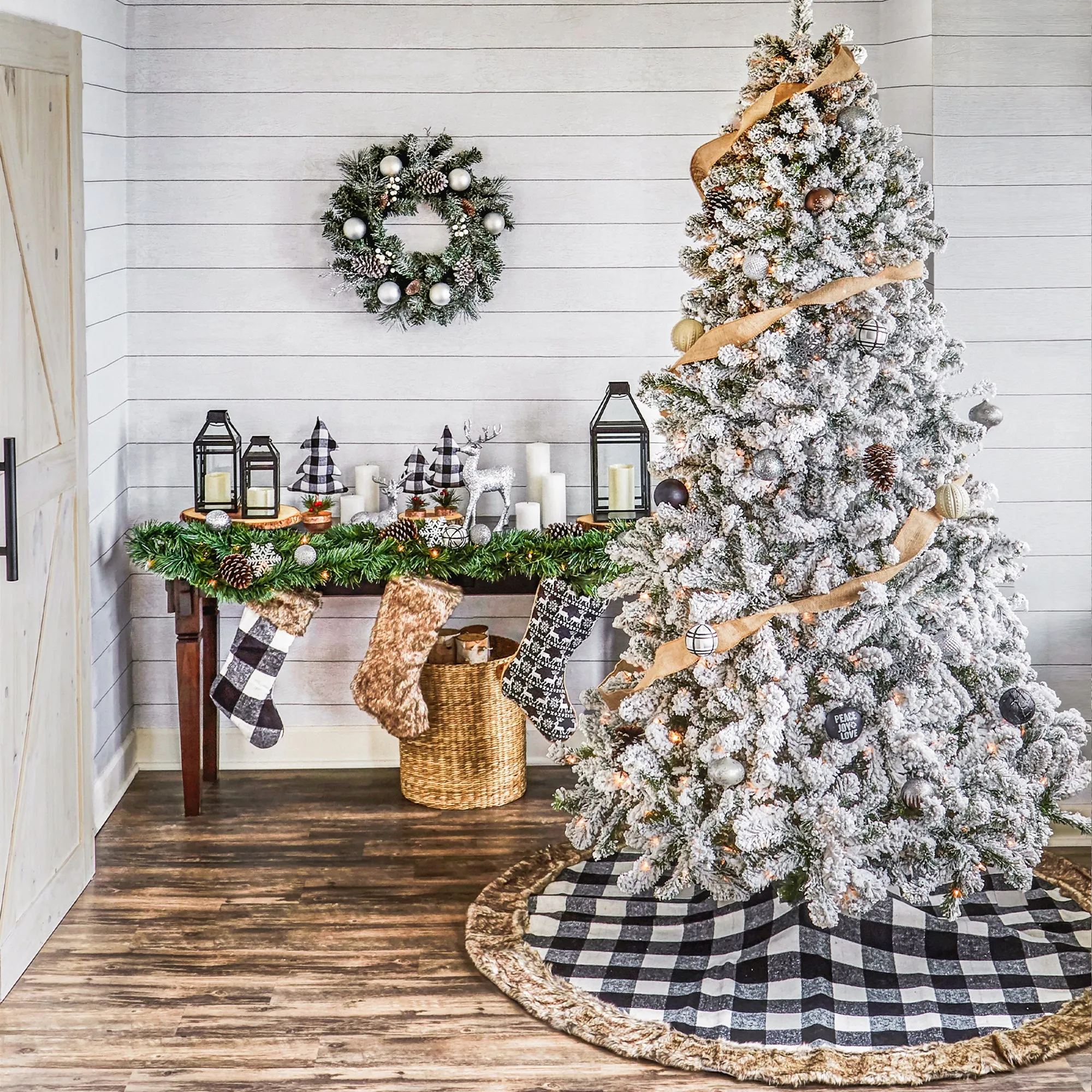 Black and White Buffalo Plaid Tree Skirt With Faux Fur Trim - 66"