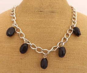 Black Beads on Chunky Chain Collar Necklace