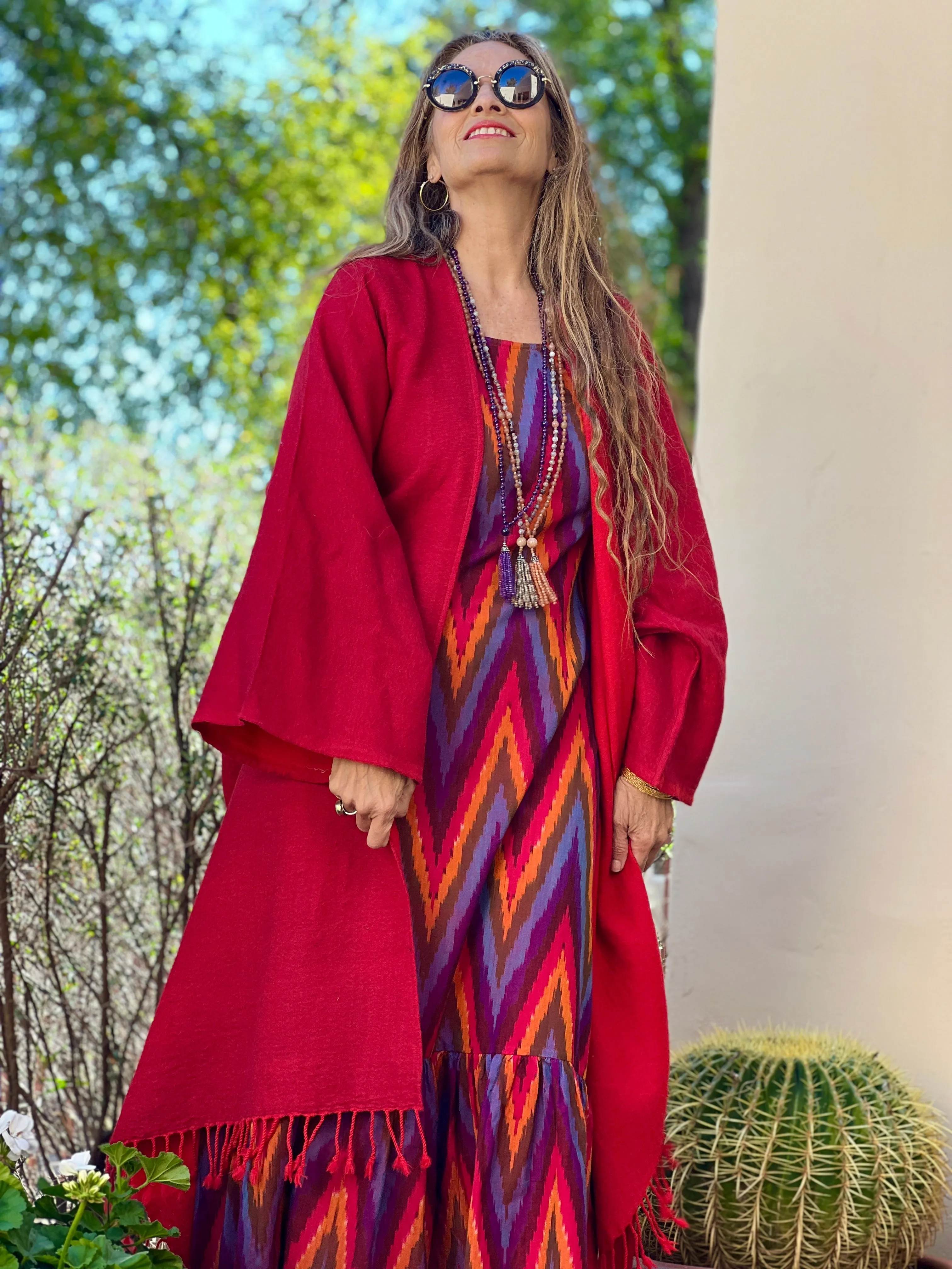 Blaze Red Boiled Wool Kimono Coat Reversible