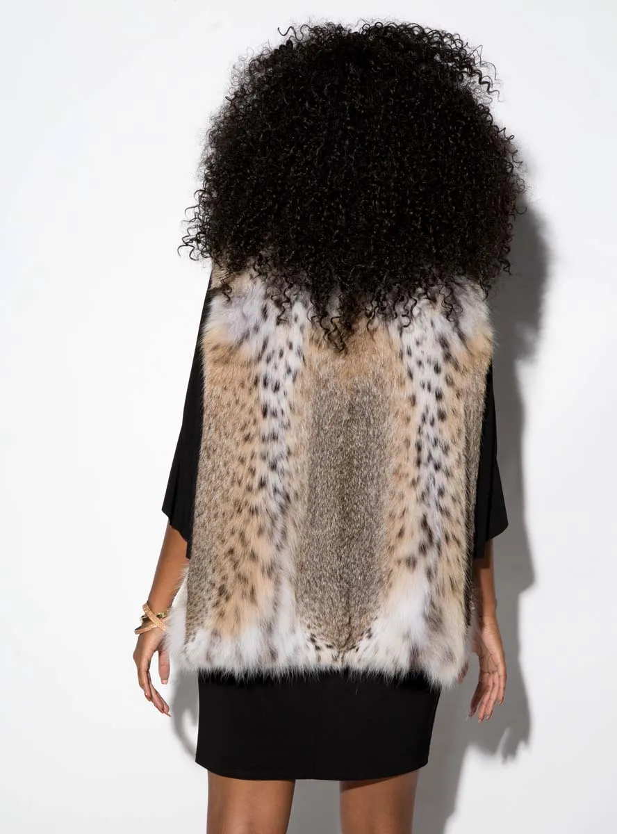 Bobcat Fur Vest with Shadow Fox Fur Tuxedo Collar