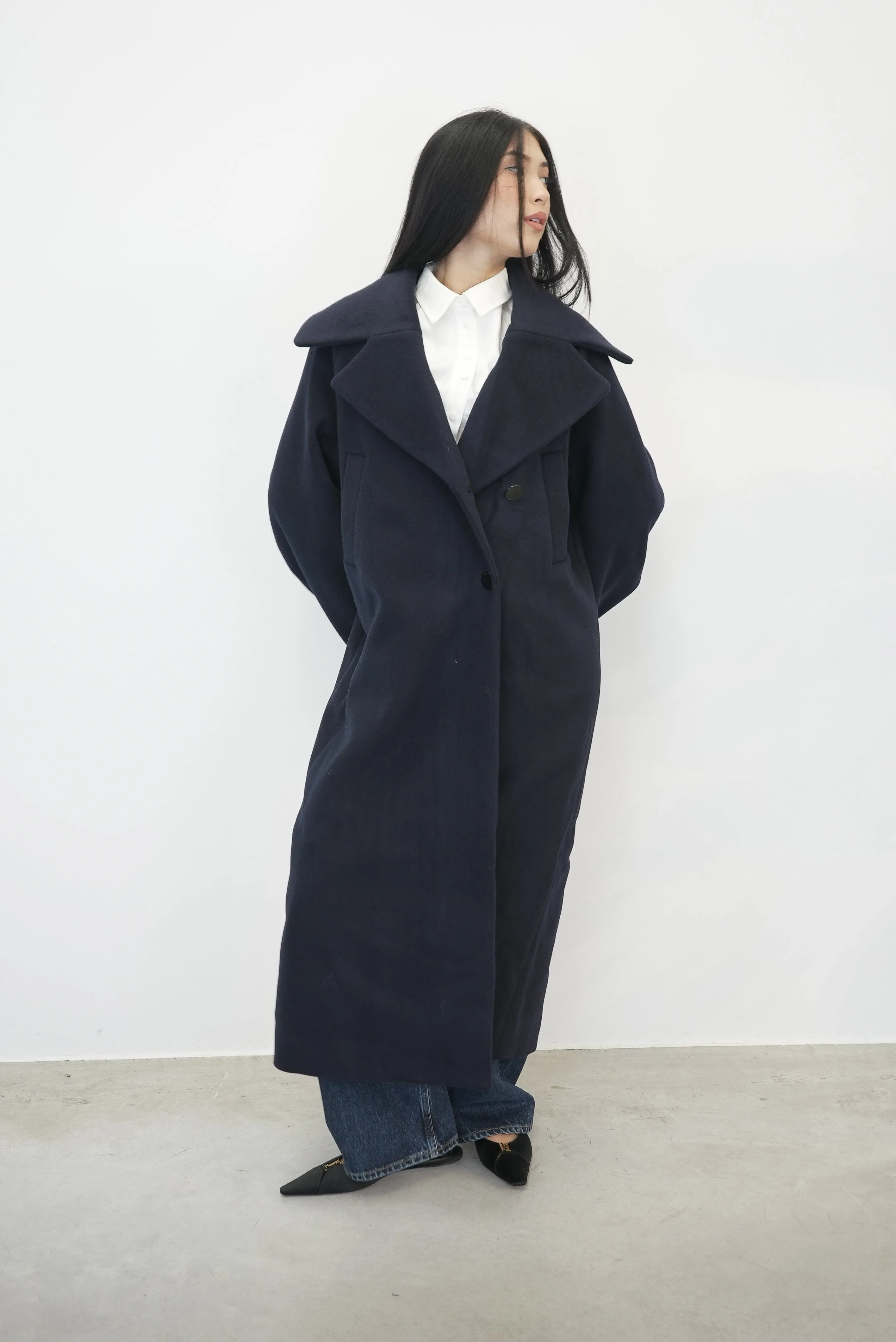 BOILED WOOL LARGE COLLAR COAT