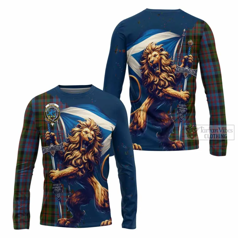 Bowie Tartan Family Crest Long Sleeve T-Shirt with Scottish Majestic Lion