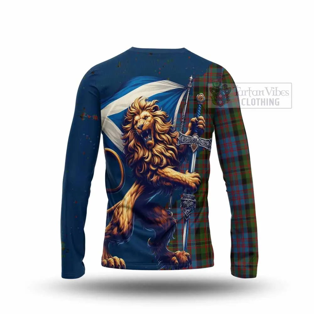 Bowie Tartan Family Crest Long Sleeve T-Shirt with Scottish Majestic Lion