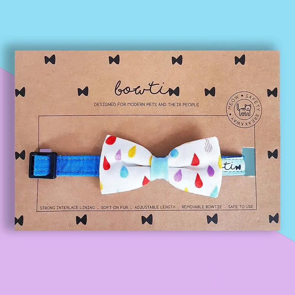 Bowtix Handmade Cat Collar With Removable Bowtie - Rainbow Drops