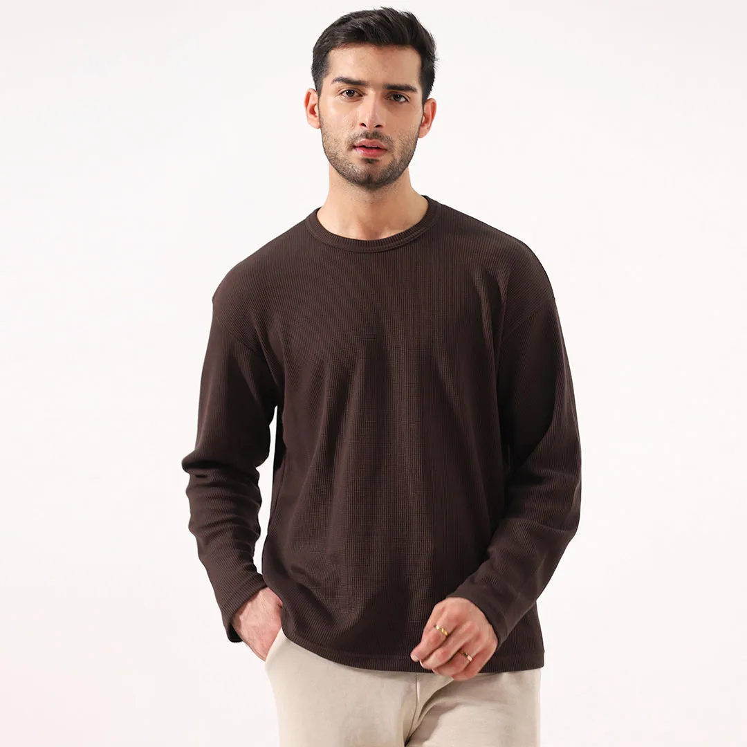 Brown Long Sleeve Waffle T-Shirt