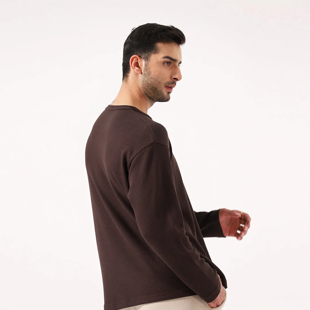 Brown Long Sleeve Waffle T-Shirt