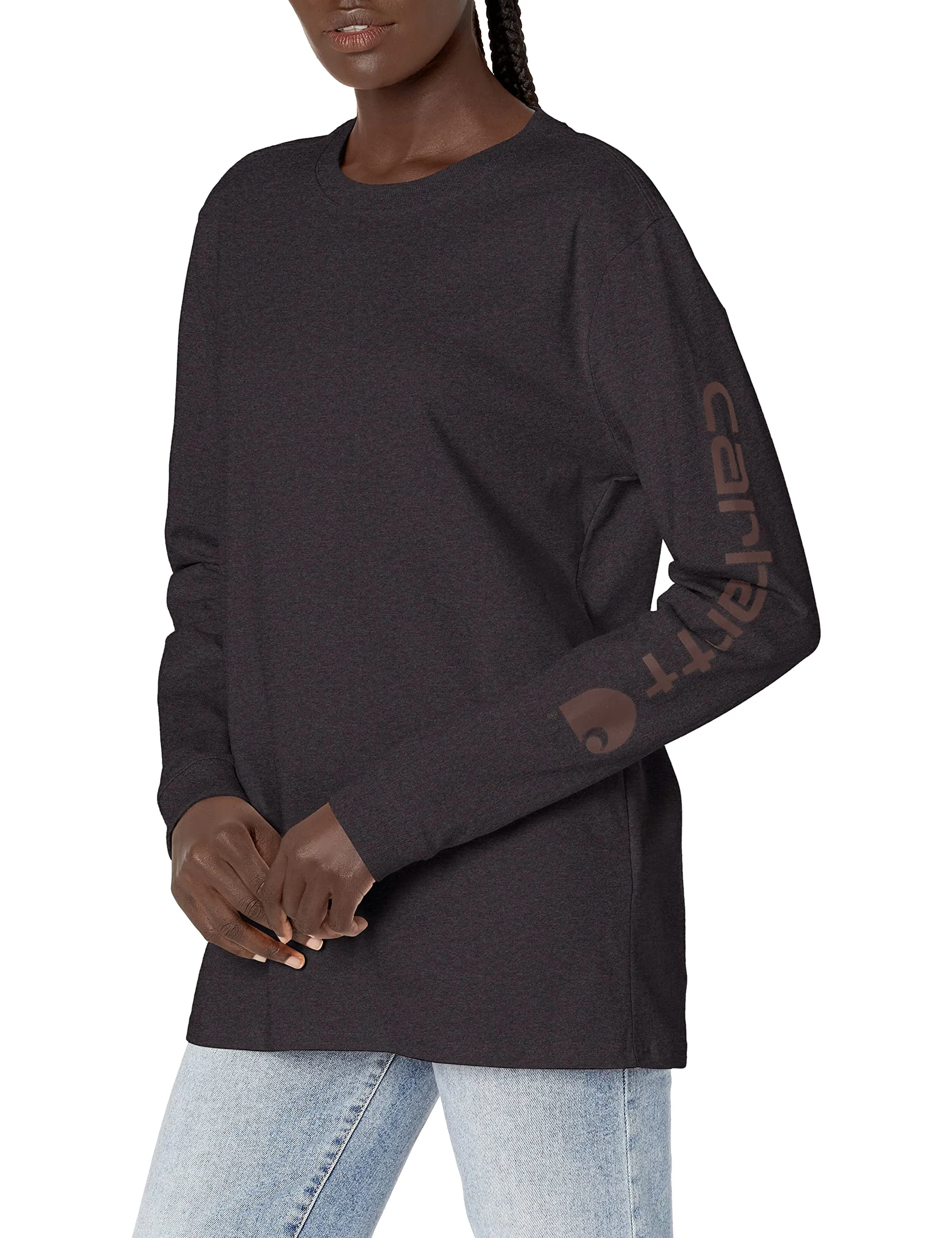 Carhartt 103401 Women's Loose Fit Heavyweight Long-Sleeve Logo Sleeve Graphic T-Shirt