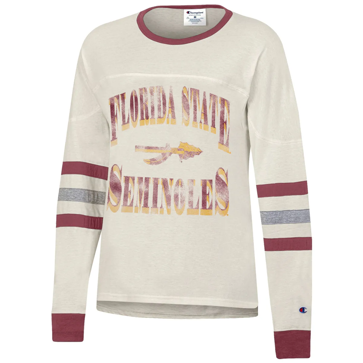 Champion Women's Vault Florida State Seminoles Spear Design Throwback Long Sleeve T-shirt - Off White/Garnet