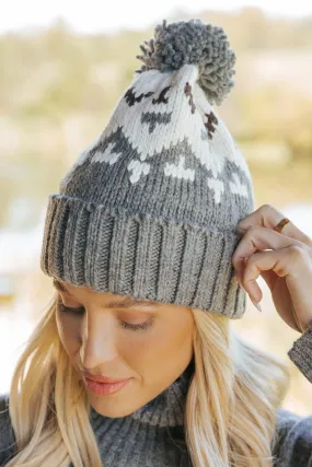 Charcoal Aztec Pom Pom Beanie - DOORBUSTER