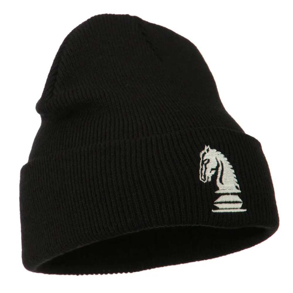 Chess Knight Embroidered Long Beanie