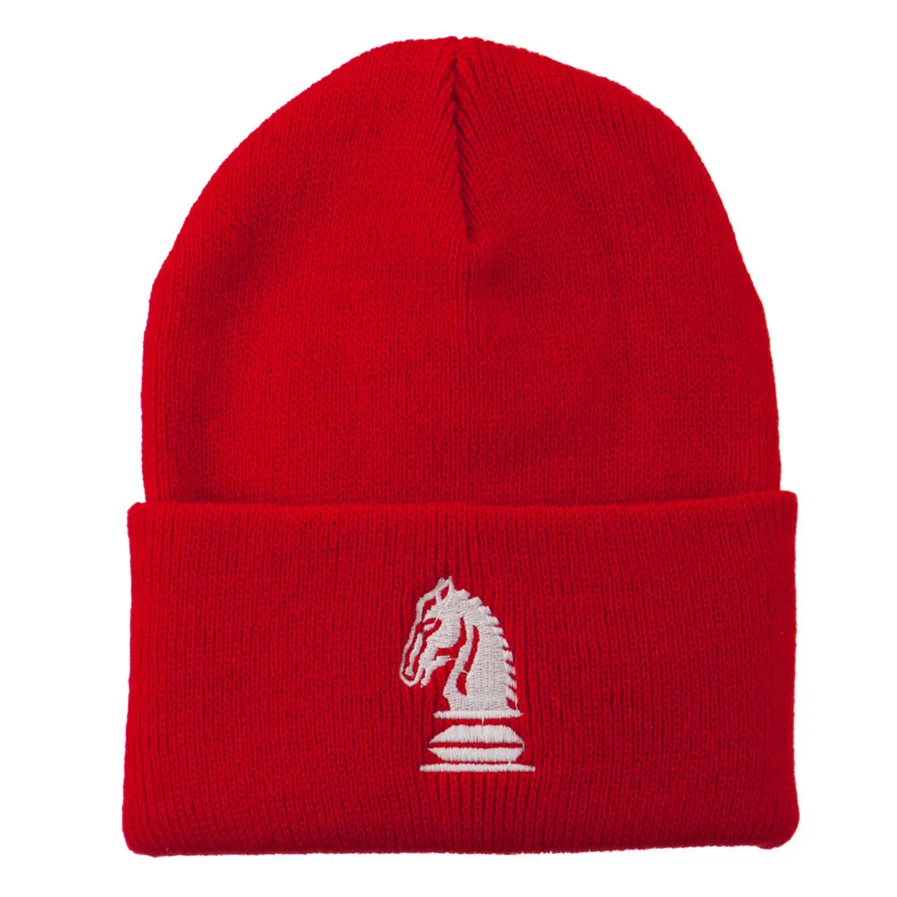 Chess Knight Embroidered Long Beanie