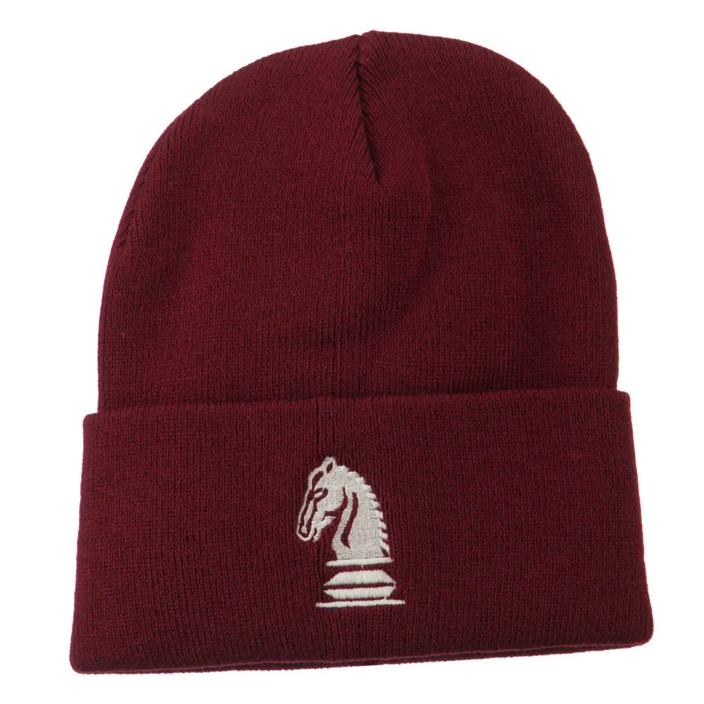 Chess Knight Embroidered Long Beanie