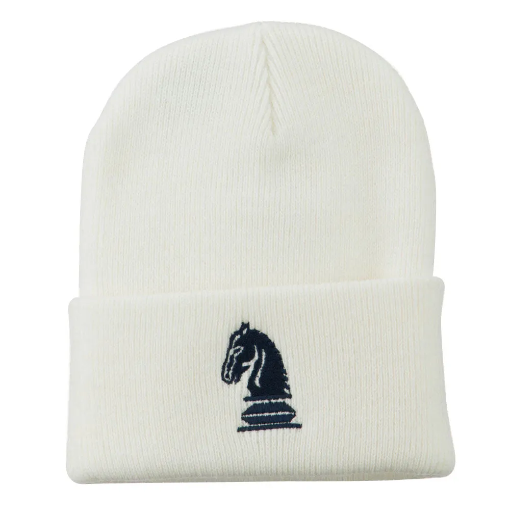 Chess Knight Embroidered Long Beanie