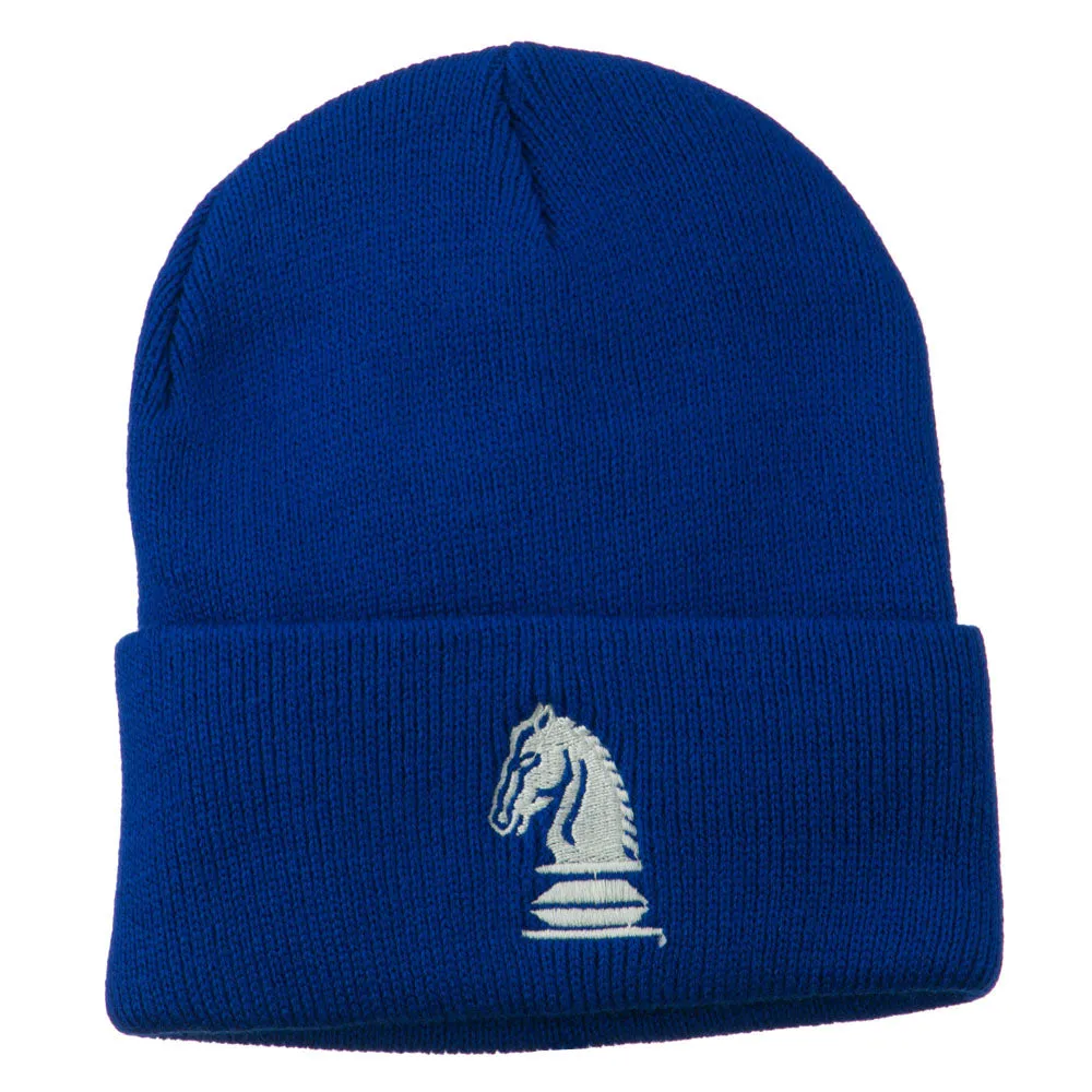 Chess Knight Embroidered Long Beanie