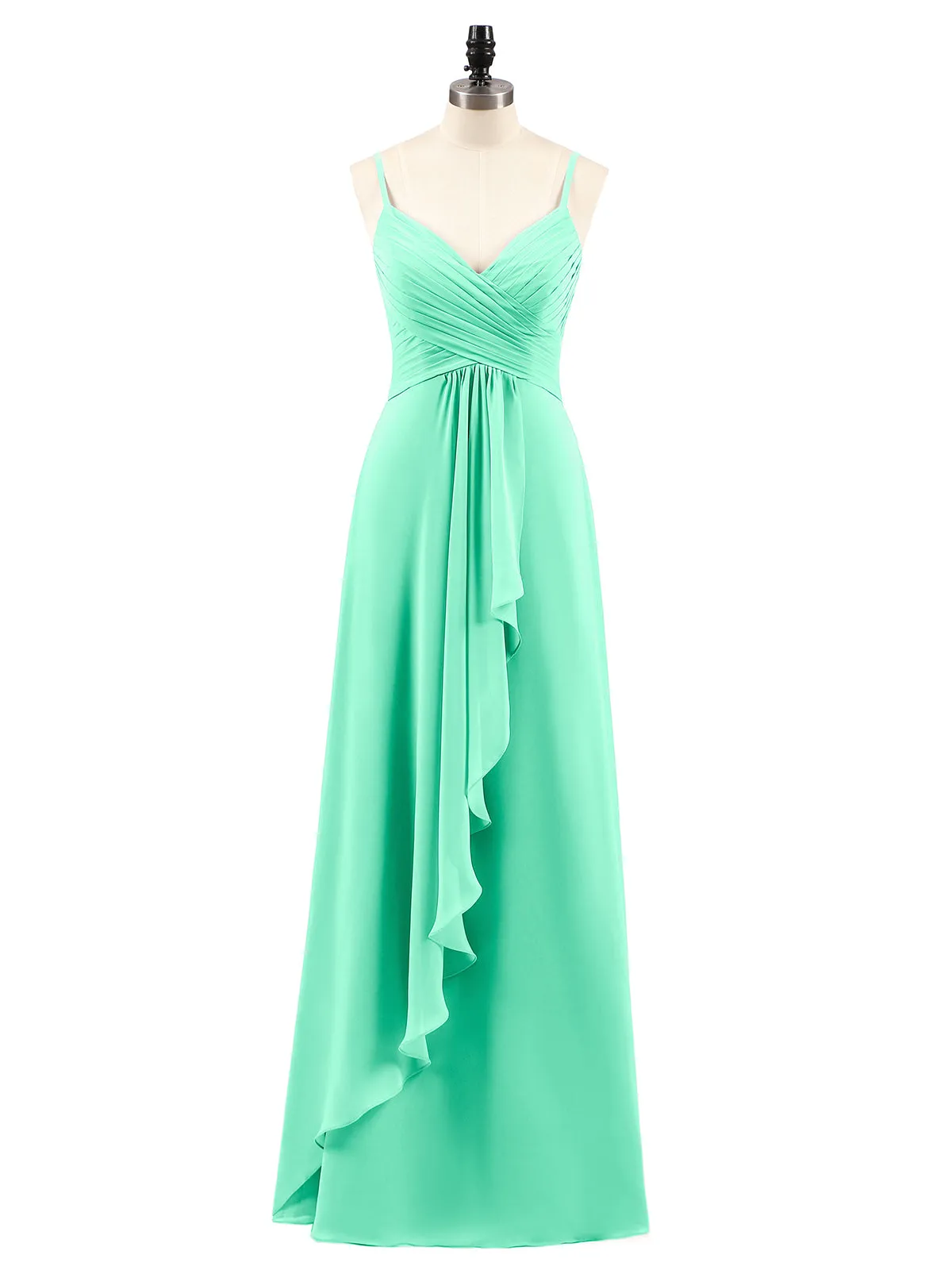 Chiffon Bridesmaid Dresses with Cascade Skirt-Turquoise