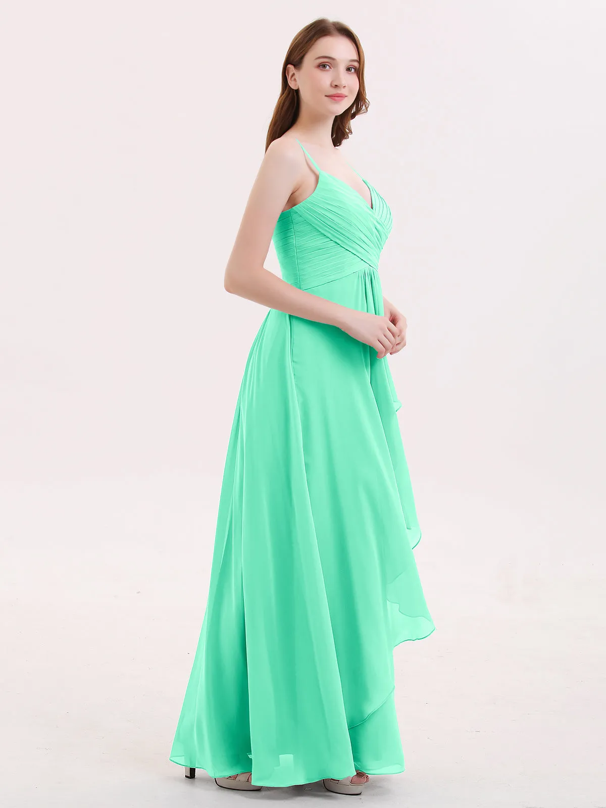 Chiffon Bridesmaid Dresses with Cascade Skirt-Turquoise