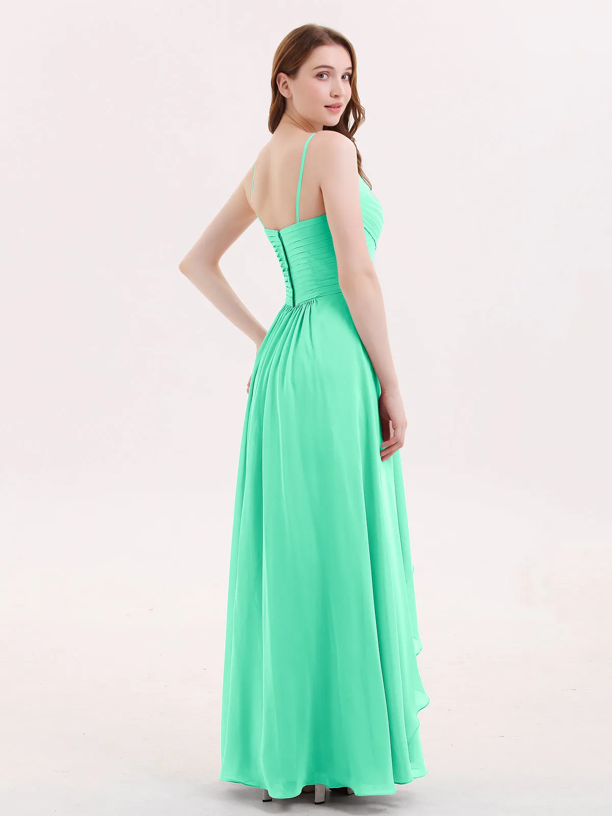 Chiffon Bridesmaid Dresses with Cascade Skirt-Turquoise