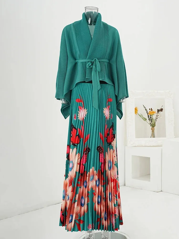 Couture 2-Piece Floral Pleated Skirt Set