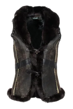 Damselle - Brown Rabbit Fur Toggle Vest Sz XS