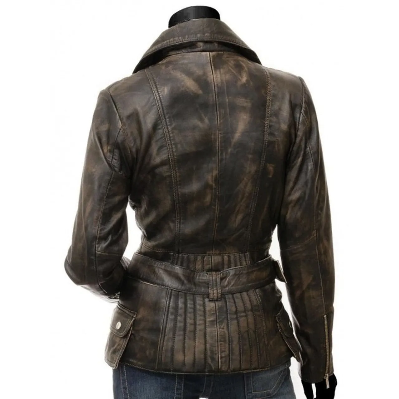 Distressed Leather Jacket for Women