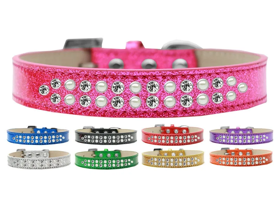 Dog, Puppy & Pet Ice Cream  Collar, "Two Row Pearl and Clear Crystal Rimsets"